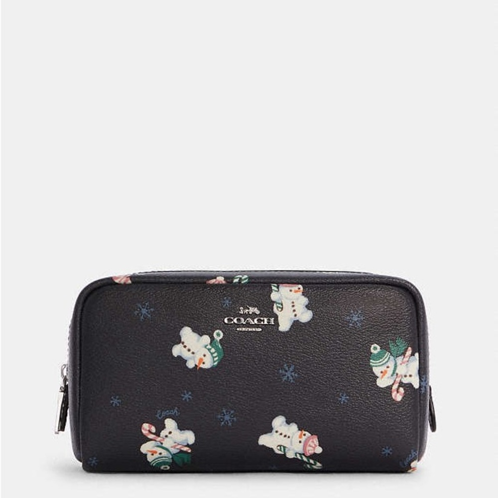 NWT Coach Small Boxy Cosmetic Case With Snowman Print - Christmas inspired
